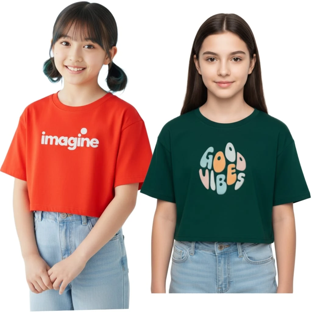 Everfab||| Kids & Girls Typography Pure Cotton T- Shirt (Pack Of-2)