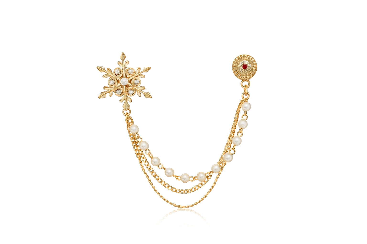 Royal Pearl Chain Brooch for Saree & Sherwani | Dual Pin Gold-Tone Brooch with Pearl Chains | Traditional Ethnic Lapel Pin for Weddings & Festive Wear