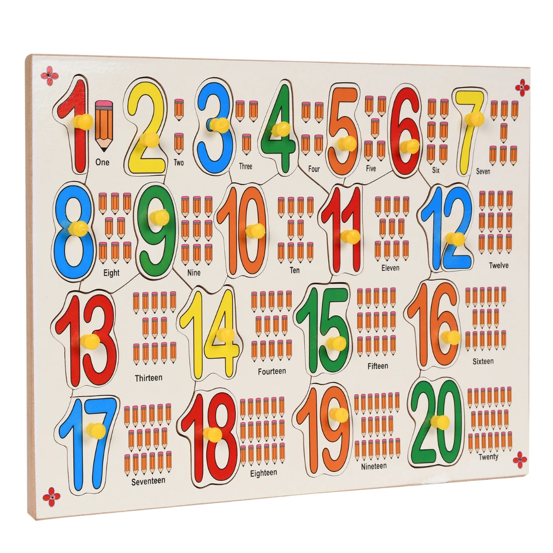 APD Number learning & educational board for kids | : Wooden Colourful Number 1-20 with Picture and Knobs Educational Tray | 1 to 20 number jigsaw puzzle| colourful 1 to 20 number jigsaw puzzle in wooden | Number 1-20 with Picture and Knobs