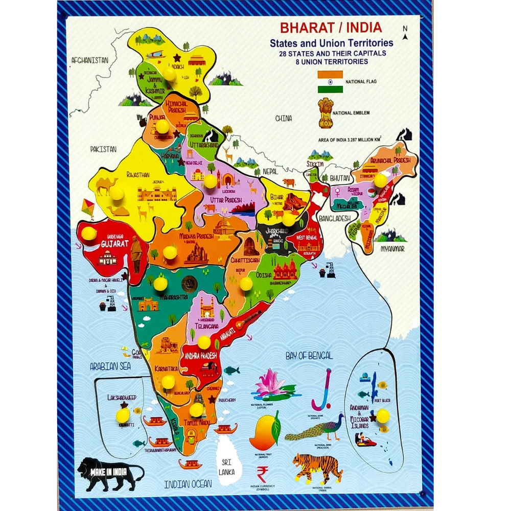 India map puzzle game for children |  India map learning toy for kids | India map with states wooden learning toy