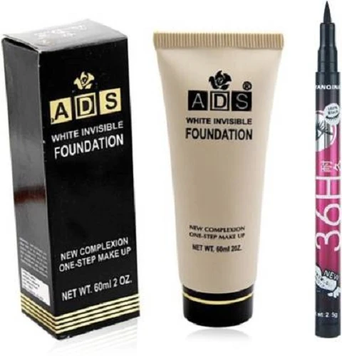 TJI White Invisible One Step Makeup Foundation With Yanqina 36H Longlasting Waterproof Sketch Eyeliner (Pack Of 1)